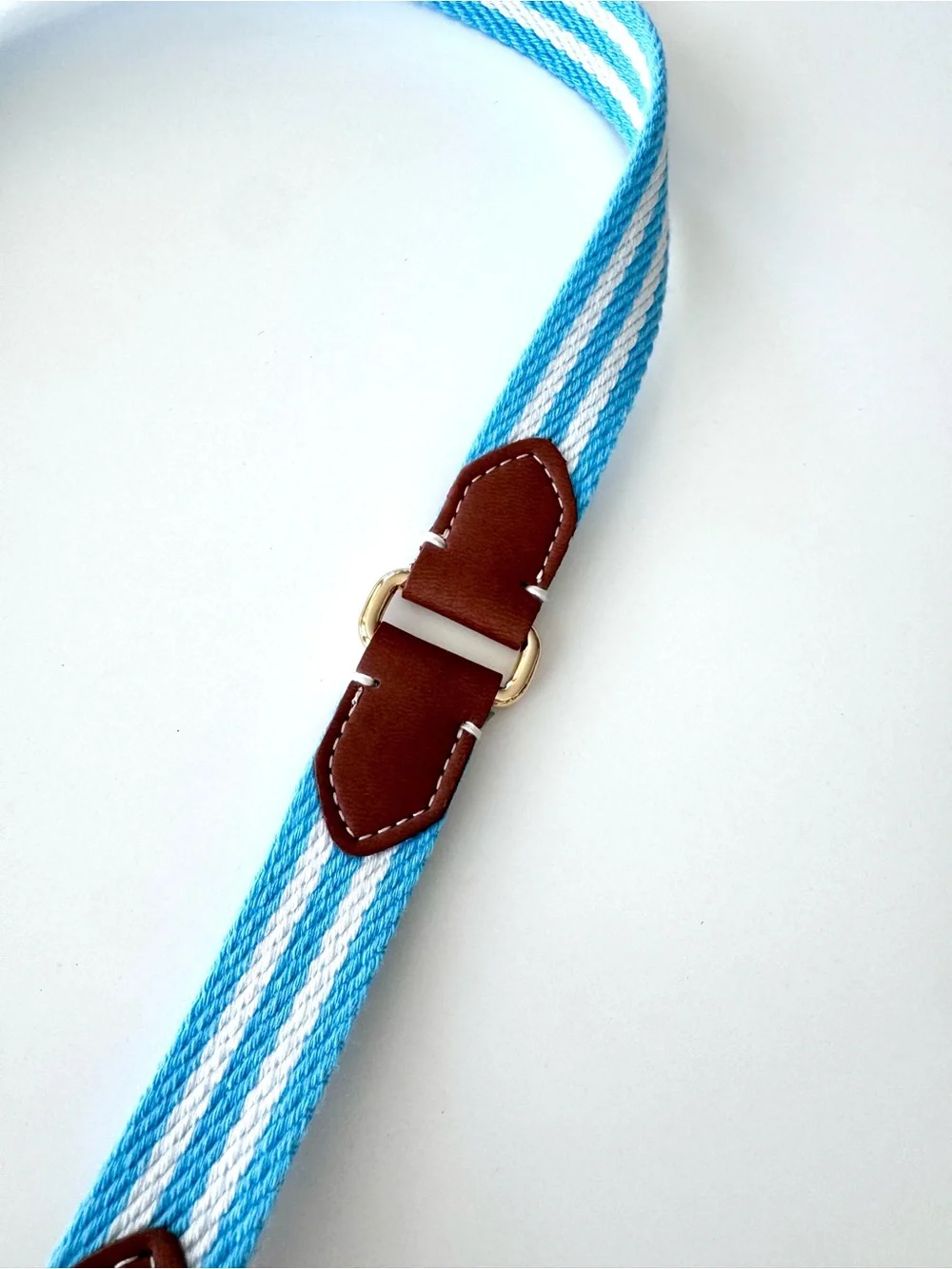 Tommy Hilfiger Striped Light Blue Belt with Brown Leather Golden Tone Buckle M